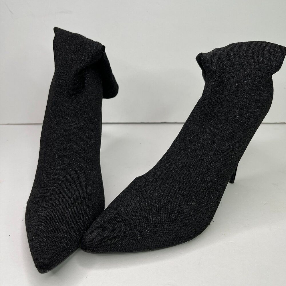 Women's Pointed Toe Stiletto Ankle Boots Slip On Stretch Booties Black Size 9.5